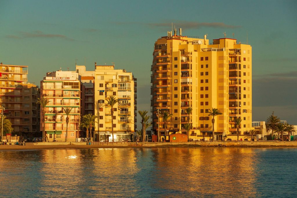Apartment buildings by Playa del Cura in Torrevieja, Costa Blanca